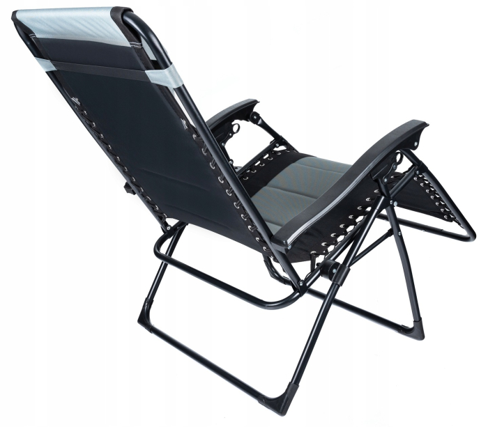 Sezlong scaun pliant plaja sau gradina, Siesta, gravitatie zero, cu tetiera, 175x75x110 cm, negri gri [12]