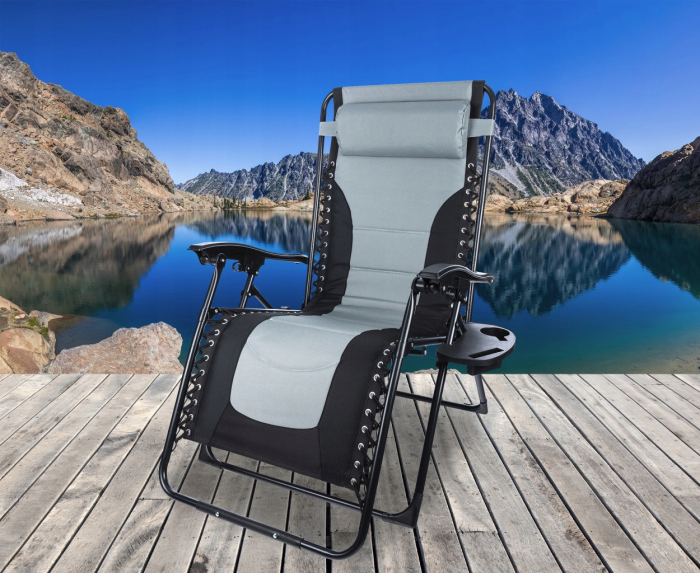 Sezlong scaun pliant plaja sau gradina, Siesta, gravitatie zero, cu tetiera, 175x75x110 cm, negri gri [4]