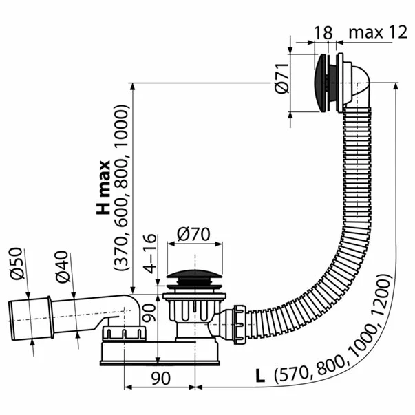 Sifon cu preaplin Alca A507BLACK click clack negru-mat [2]