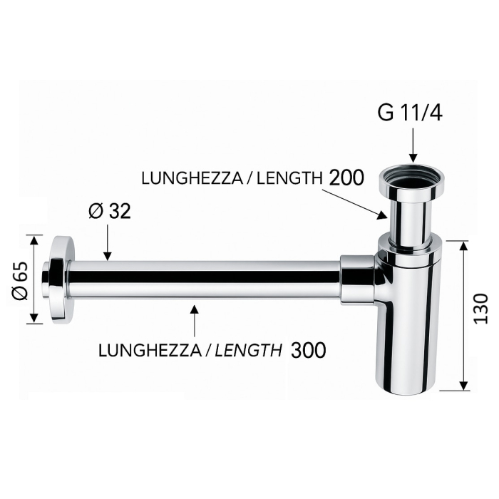 Sifon lavoar Remer Rubinetterie Minutery 958L, design cilindric, diametru 32 mm, G 1 1/4, alama cromata [4]