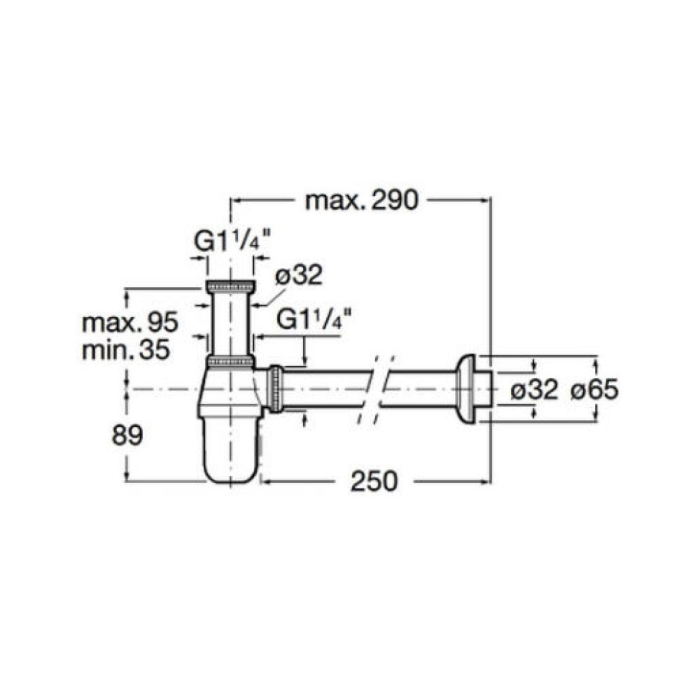 Sifon lavoar Roca A506401614, 255 mm, 215 mm, 1 1/4 conexiune lavoar, 35 diametru, 32 mm conexiune perete, Crom [2]