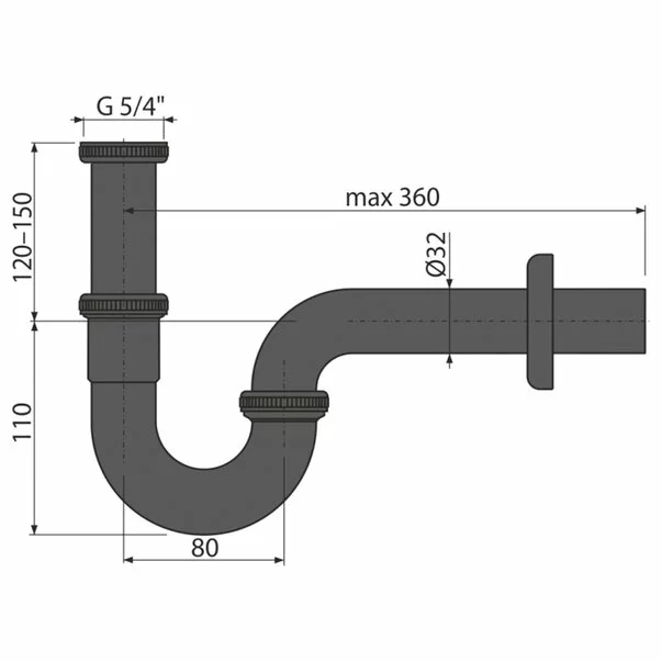 Sifon lavoar tip U cu piulita Alca A4320BLACK DN32 [2]