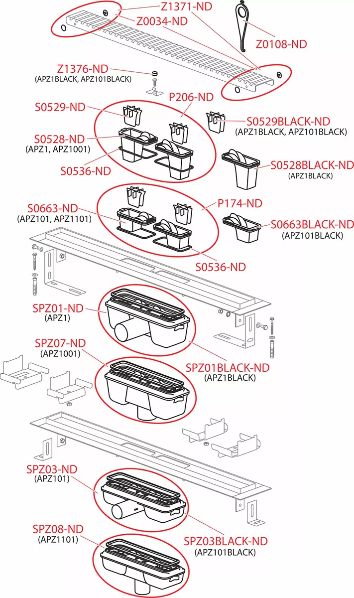Sifon rigola Alca, 850 mm, evacuare orizontala, mat, negru, APZ1BLACK-850 [3]