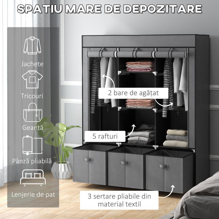  sifonier Pliabil Textil - Cu Rafturi & Sertare, Ideal pentru Spatii Mici [4]