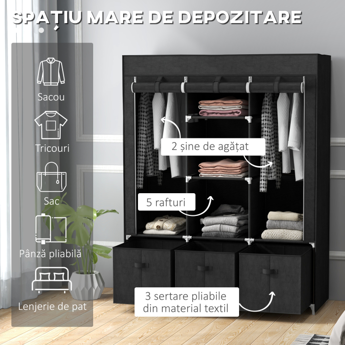  sifonier Pliabil Textil - Cu Rafturi & Sertare, Ideal pentru Spatii Mici [4]