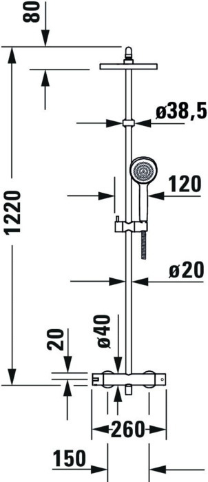 Sistem de dus Duravit B24280008010, B.2, tip incastrare aparent, pentru dus, pentru un dus confortabil zilnic, crom [6]