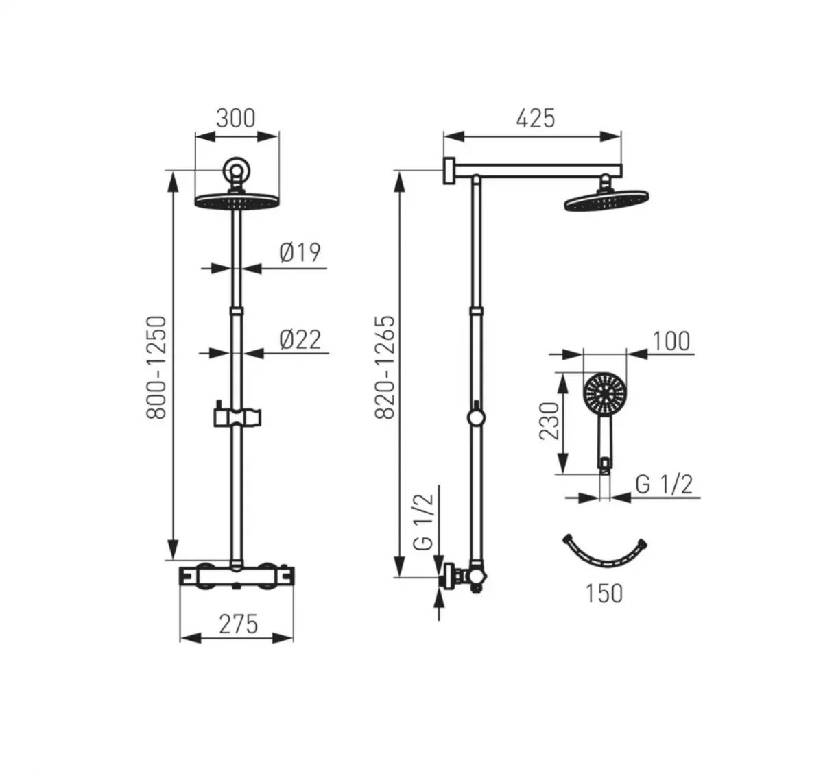 Sistem de dus FDesign Anima FD5-ANA-7U-11, 1/2'', aparent, termostat, 300 mm, 1 pulverizare, anti-calcar, crom [2]
