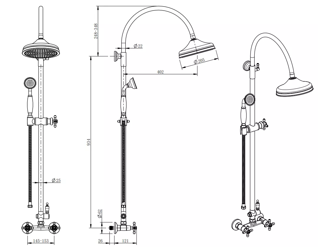 Sistem de dus FDesign Lacrima FD1-LRA-7SET1-66, 1/2'', aparent, retro, 205 mm, 1 pulverizare, anti-calcar, mat, bronz [2]