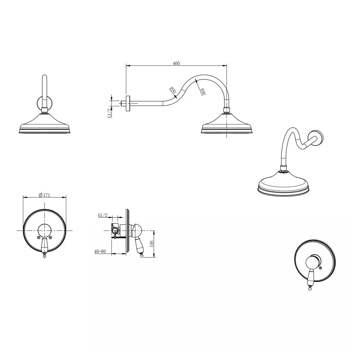 Sistem de dus FDesign Lacrima, incastrat, 170 mm, 1 functie, crom, FD1-LRA-7PASET2-11 [3]