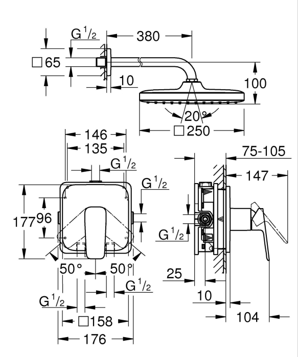 Sistem de dus Grohe 1053340000, dus Cubeo, tip incastrare incastrat, pentru dus, tip comanda monocomanda, crom [4]