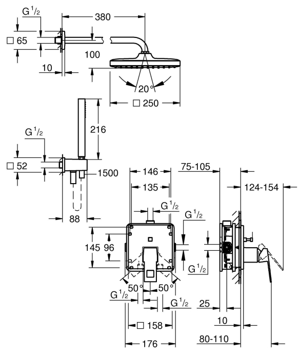 Sistem de dus Grohe 25289000, Eurocube, tip incastrare incastrat, pentru dus, tip comanda monocomanda, crom [4]