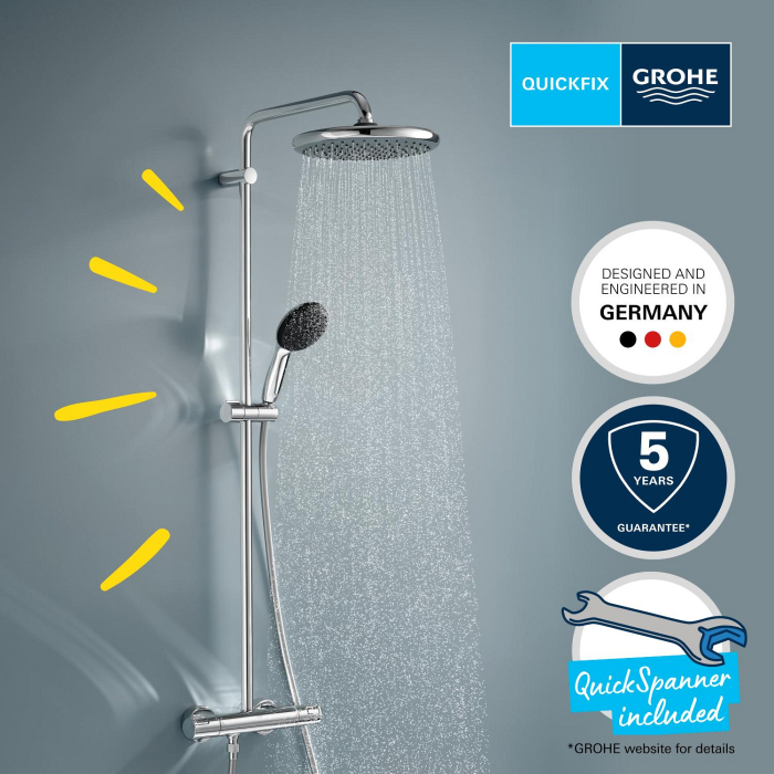 Sistem de dus Grohe 26677001, 250 mm, 1 bar, 110 mm, 1.75 m, 1132 mm, 412 mm, 1 functii palarie dus, Crom [12]