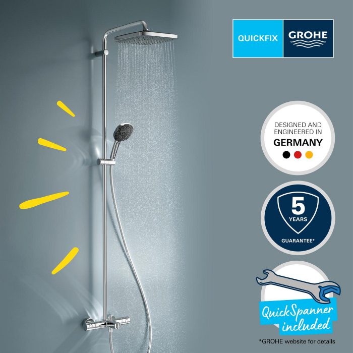 Sistem de dus Grohe 26984001, 250 mm, 1 bar, 110 mm, 1.75 m, 1588 mm, 412 mm, 1 functii palarie dus, Crom [9]