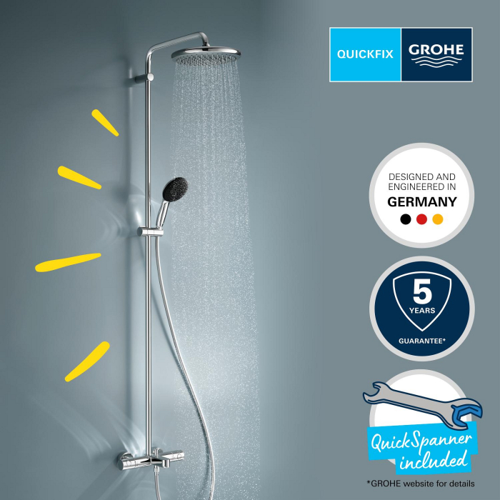 Sistem de dus Grohe 26988001, Vitalio Start 250, tip incastrare aparent, pentru cada, termostat, crom [16]