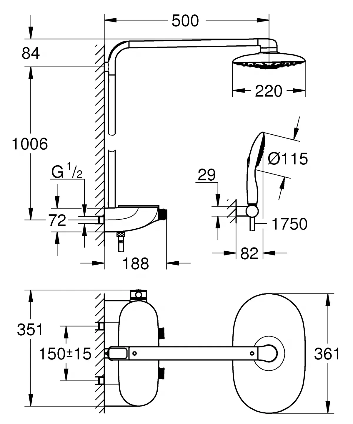 Sistem de dus Grohe SmartControl 360 Duo, termostat, aparent, 360 mm, 3 functii, anti-oparire, crom, 26250LS0 [7]