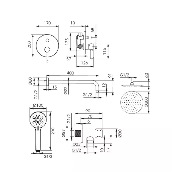 Sistem de dus incastrat FDesign Zaffiro negru - rose gold [2]