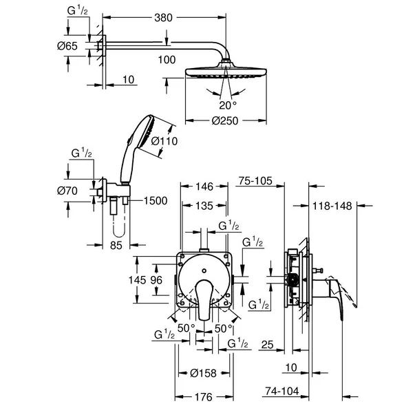 Sistem de dus incastrat Grohe Eurosmart Cosmopolitan 250 [4]