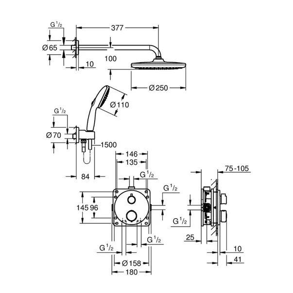 Sistem de dus incastrat Grohe Precision cu palarie rotunda Vitalio Start 250 negru mat [4]