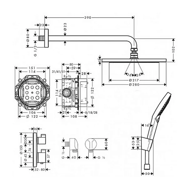 Sistem de dus incastrat Hansgrohe Croma 280 Ecostat S negru mat [3]