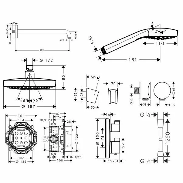 Sistem de dus incastrat Hansgrohe Croma Select S Ecostat S crom lucios [2]