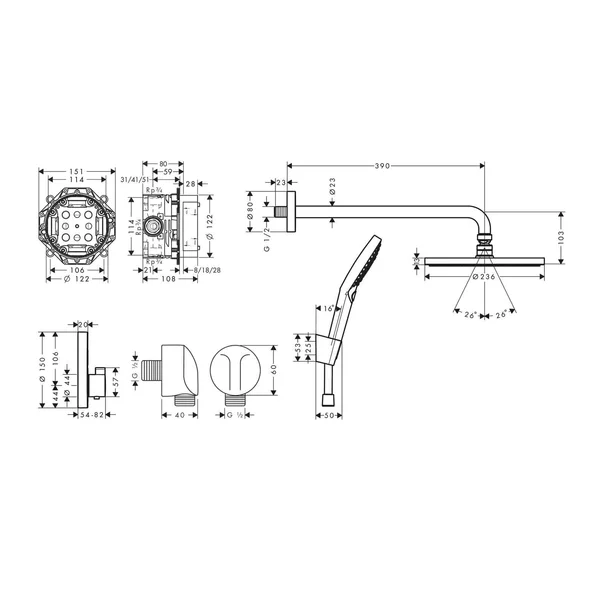 Sistem de dus incastrat Hansgrohe Raindance Select S 240 negru mat [3]