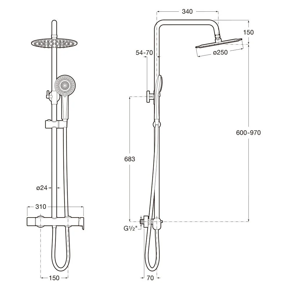 Sistem de dus Roca A5A9A6ENB0, Vega Plus, tip incastrare aparent, pentru dus, tip comanda dubla comanda, negru [6]