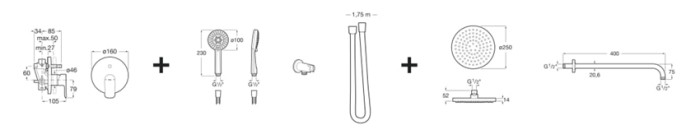 Sistem de dus Roca A5D186ENB0, dus Cala, tip incastrare incastrat, pentru dus, tip comanda dubla comanda, negru [6]