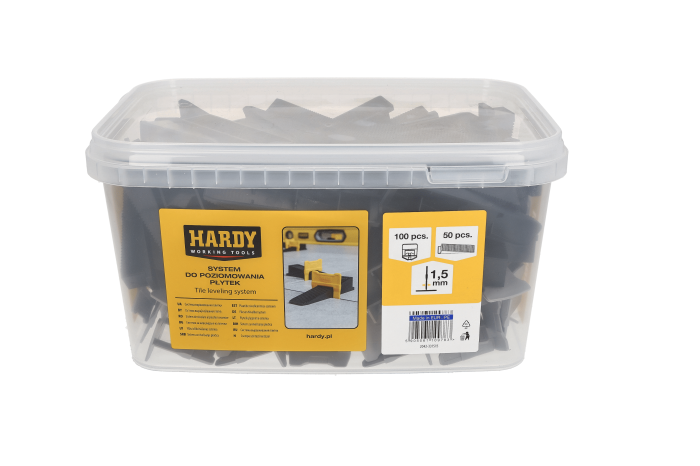 Sistem de nivelare a placilor Hardy, chit de 1,5 mm, grosime 3-16 mm, 100 cleme + 50 pene intr-o galeata [2]