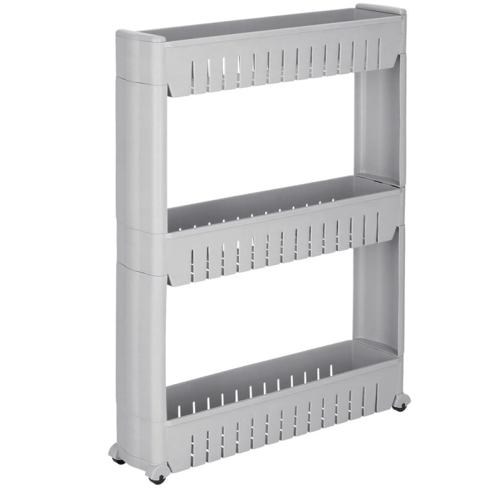 Sistem rafturi de depozitare cu roti pentru bucatarie sau baie cu 3 polite, 54x13x70cm, gri [1]