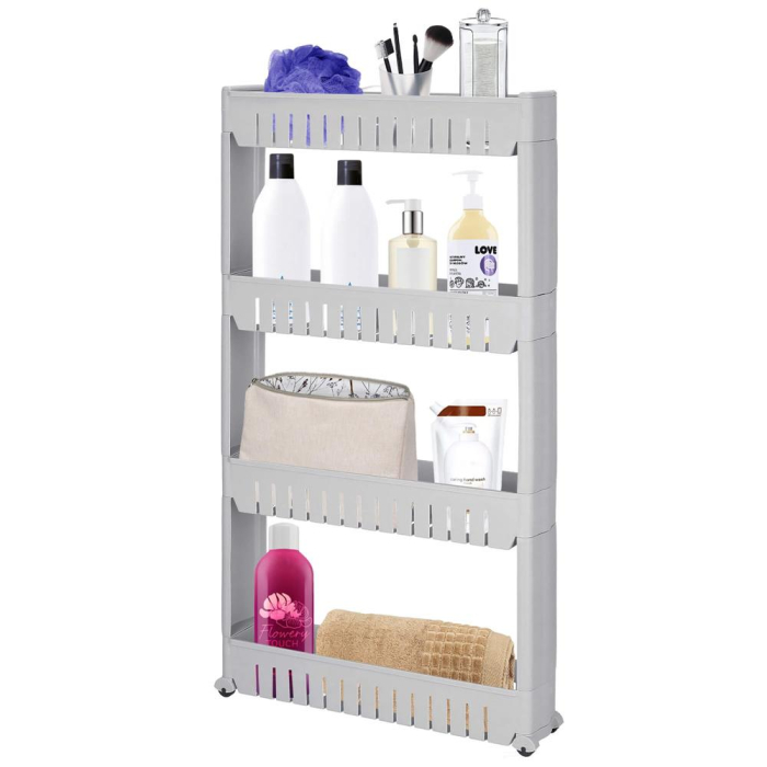 Sistem rafturi de depozitare cu roti pentru bucatarie sau baie cu 4 polite, 102x54x13 cm, gri [8]