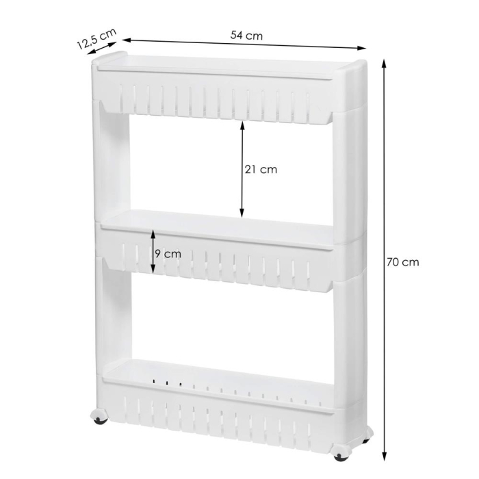 Sistem rafturi de depozitare Sersimo HA110 cu roti pentru bucatarie sau baie cu 3 polite, alb [7]