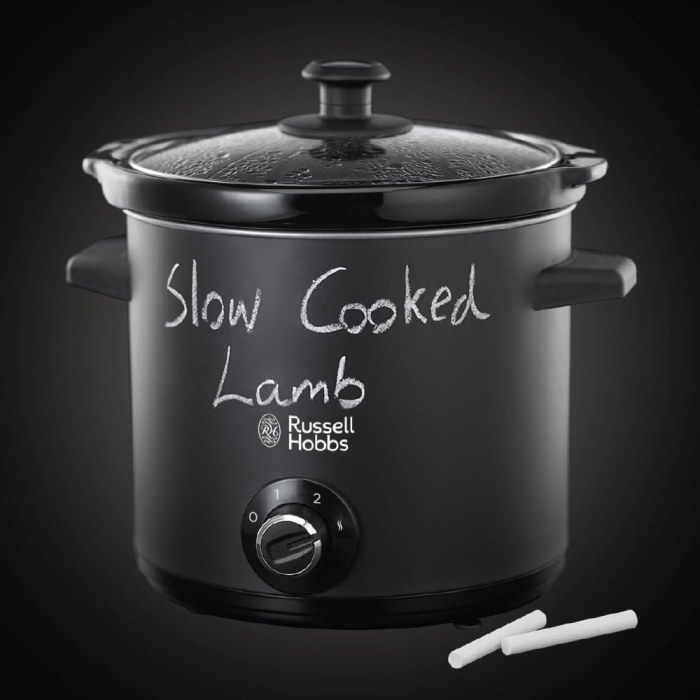 Slow cooker Russell Hobbs Chalkboard, 6.5L, 3 setari temperatura, vas ceramic, suprafata tabla scriere, negru [8]