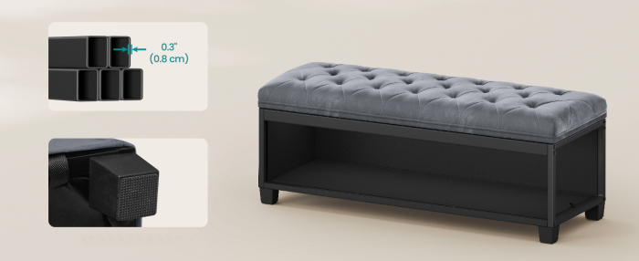 Banca cu spatiu de depozitare 110x40x40 cm, 103 litri, tapitata cu catifea, MDF si spuma, gri [8]