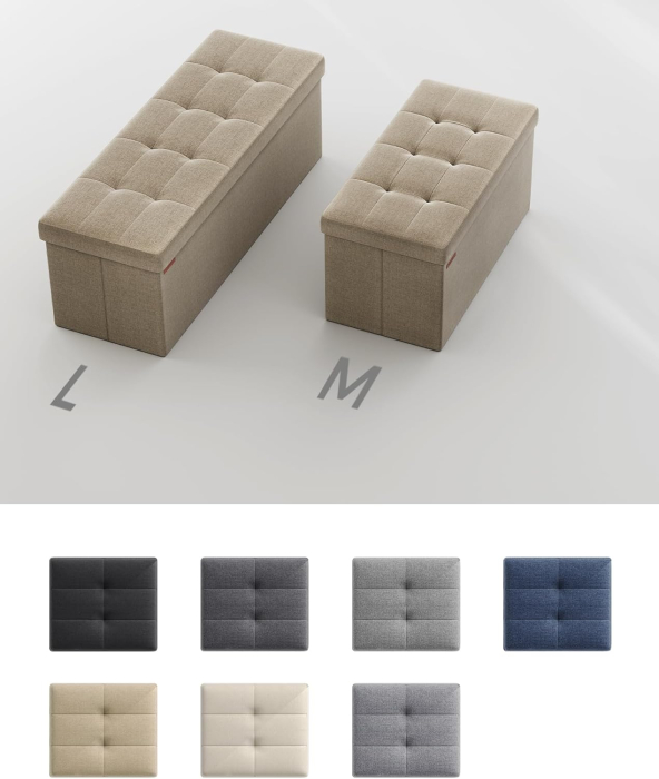 bancheta pliabila cu spatiu de depozitare 110x38x38 cm, MDF si material textil, capacitate 300 kg, maro camel [3]