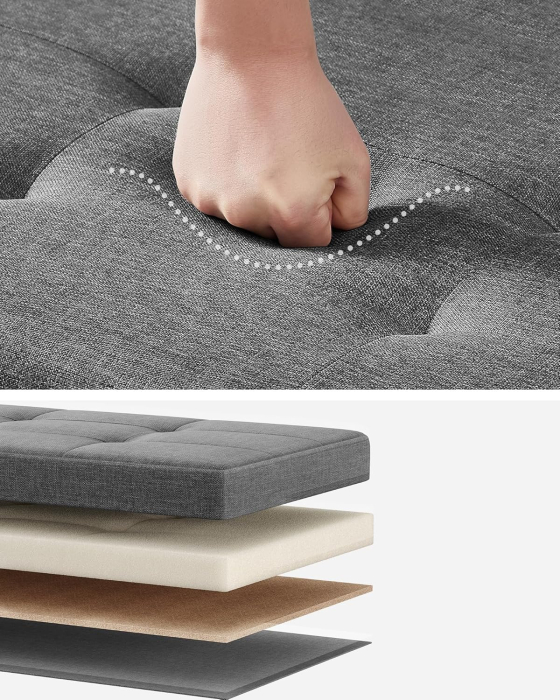 SONGMICS Bancuta depozitare pliabila cu picioare din lemn, 112 litri, textil, 110x38x40 cm, gri [4]