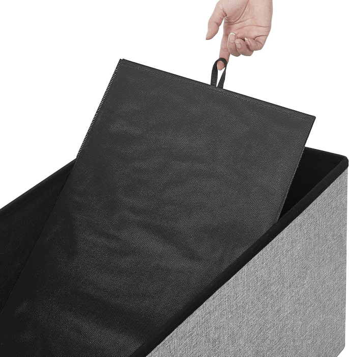 Bancuta pliabila cu spatiu de depozitare, 89 litri, textil tip in si MDF, sezut captusit, maxim 300 kg, 76x38x38 cm, maro [9]