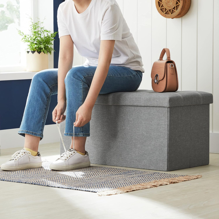 Bancuta pliabila cu spatiu de depozitare, 89 litri, textil tip in si MDF, sezut captusit, maxim 300 kg, 76x38x38 cm, maro [5]
