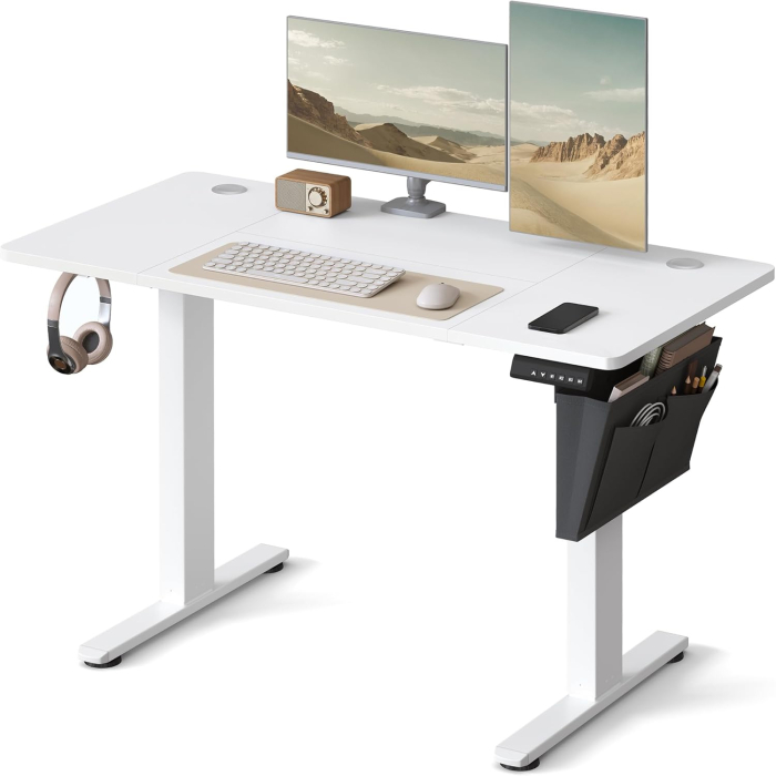 Birou electric reglabil pe inaltime, 120x60x(72-120) cm, memorie 4 pozitii, USB-C, cadru metalic, alb [9]