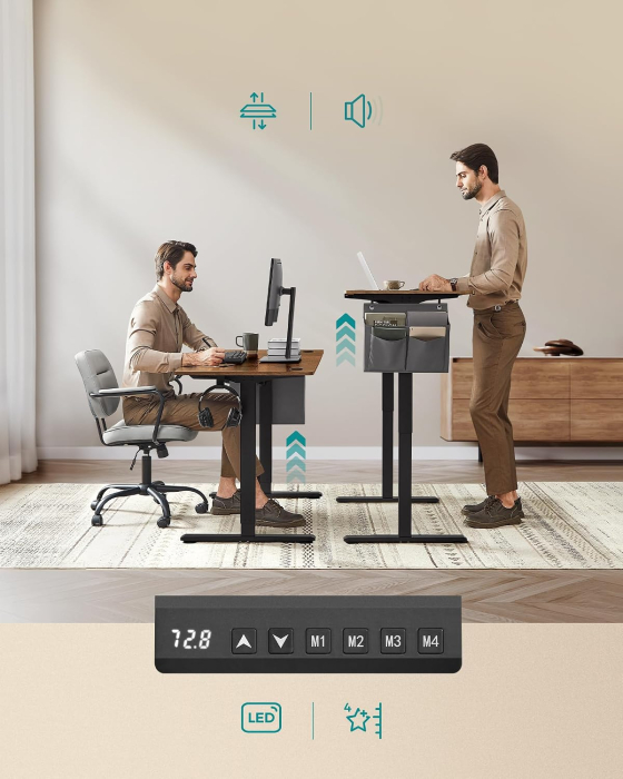 Birou electric reglabil pe inaltime, 120x60x(72-120) cm, memorie 4 pozitii, USB-C, cadru metalic, maro rustic [7]