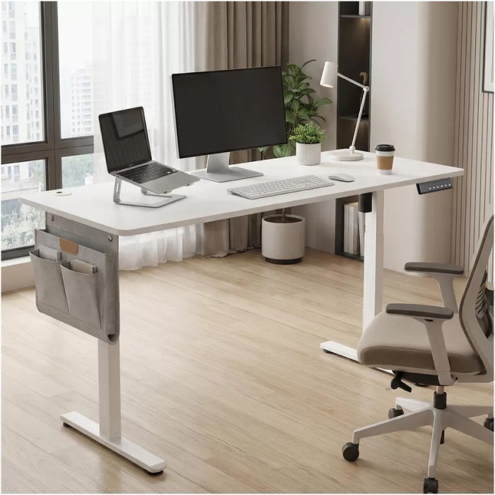 Birou electric reglabil pe inaltime, cadru metalic, functie memorie 4 pozitii, 160x70x(72-120) cm, alb [10]