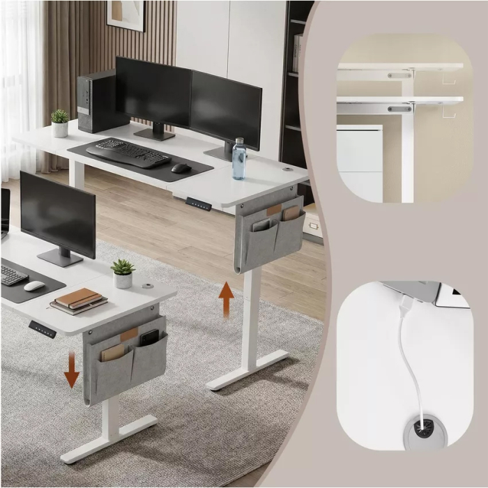 Birou electric reglabil pe inaltime, cadru metalic, functie memorie 4 pozitii, 160x70x(72-120) cm, alb [9]