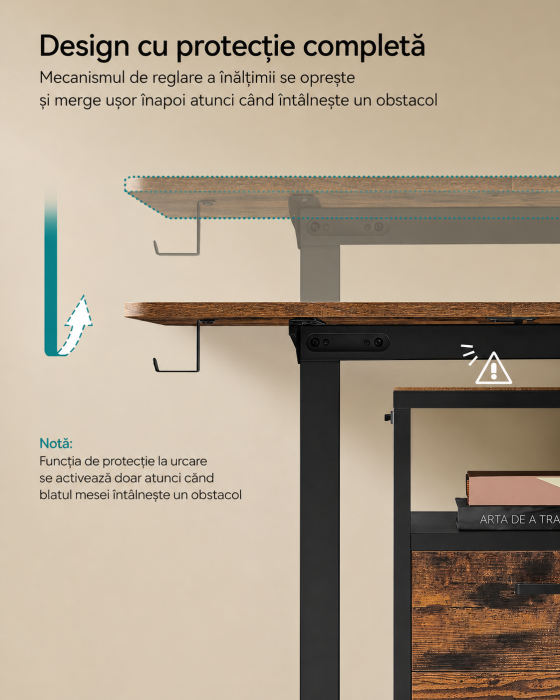 Birou electric reglabil pe inaltime, cadru metalic, functie memorie 4 pozitii, 160x70x(72-120) cm, maro rustic [5]
