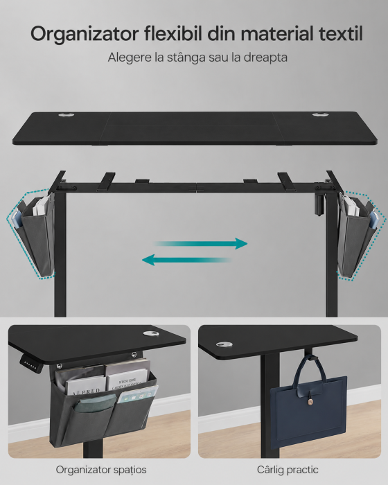 Birou electric reglabil pe inaltime, cadru metalic, functie memorie 4 pozitii, 160x70x(72-120) cm, negru [5]