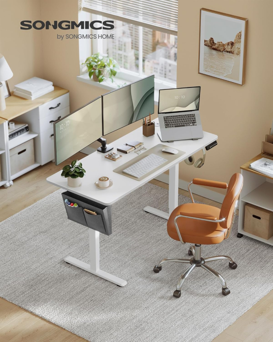 Birou reglabil electric, inaltime ajustabila 72-120 cm, cadru otel, blat PAL 140x60 cm, functie memorie 4 pozitii, alb [2]