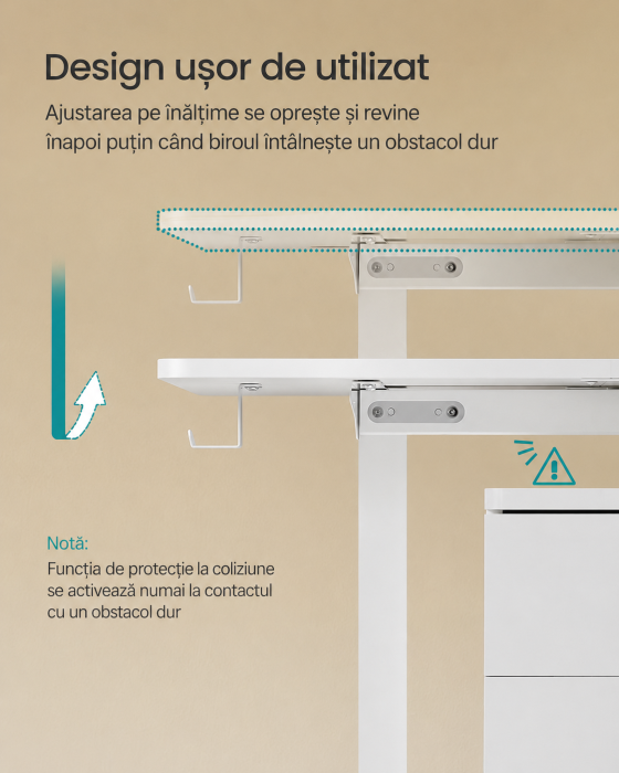 Birou reglabil electric, inaltime ajustabila 72-120 cm, cadru otel, blat PAL 140x60 cm, functie memorie 4 pozitii, alb [3]