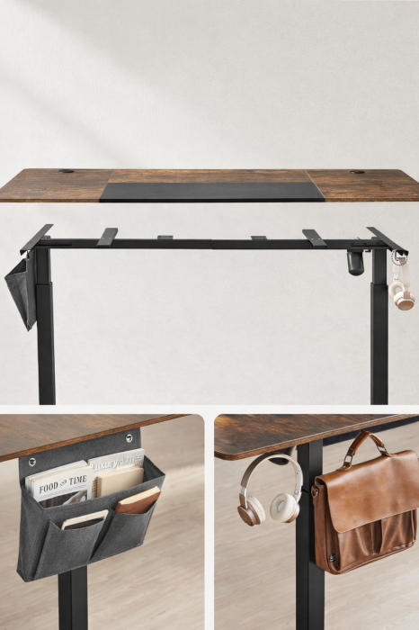 Birou reglabil electric pe inaltime, cadru metalic, blat lemn compozit, 160x70x120 cm, maro rustic [8]