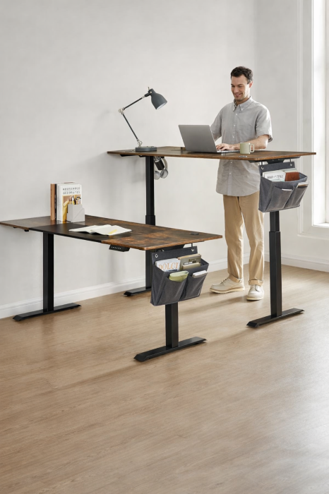 Birou reglabil electric pe inaltime, cadru metalic, blat lemn compozit, 160x70x120 cm, maro rustic [5]