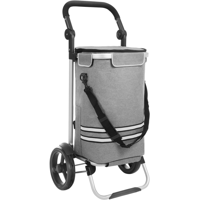 SONGMICS Carucior de cumparaturi piata, pliabil, compartiment frigorific, multifunctional, 44x35x100 cm, gri [1]