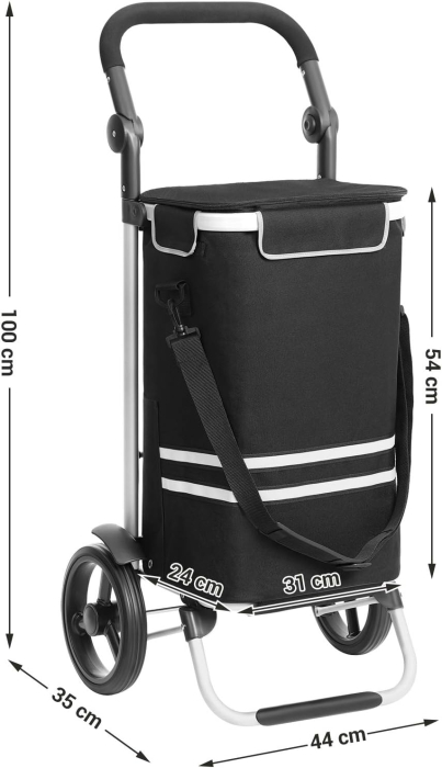 Carucior de cumparaturi piata, pliabil, compartiment frigorific, multifunctional, 44x35x100 cm, negru [5]