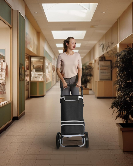 Carucior de cumparaturi piata, pliabil, compartiment frigorific, multifunctional, 44x35x100 cm, negru [10]